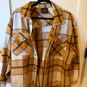 Cozy Plaid Shacket Jacket - Mustard & Cream